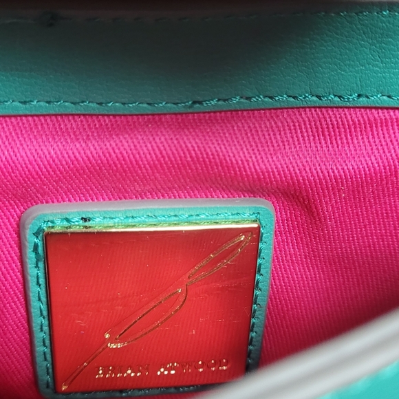 NWT Brian Atwood Turquoise Leather Purse w/ Magenta Lining - Picture 14 of 16